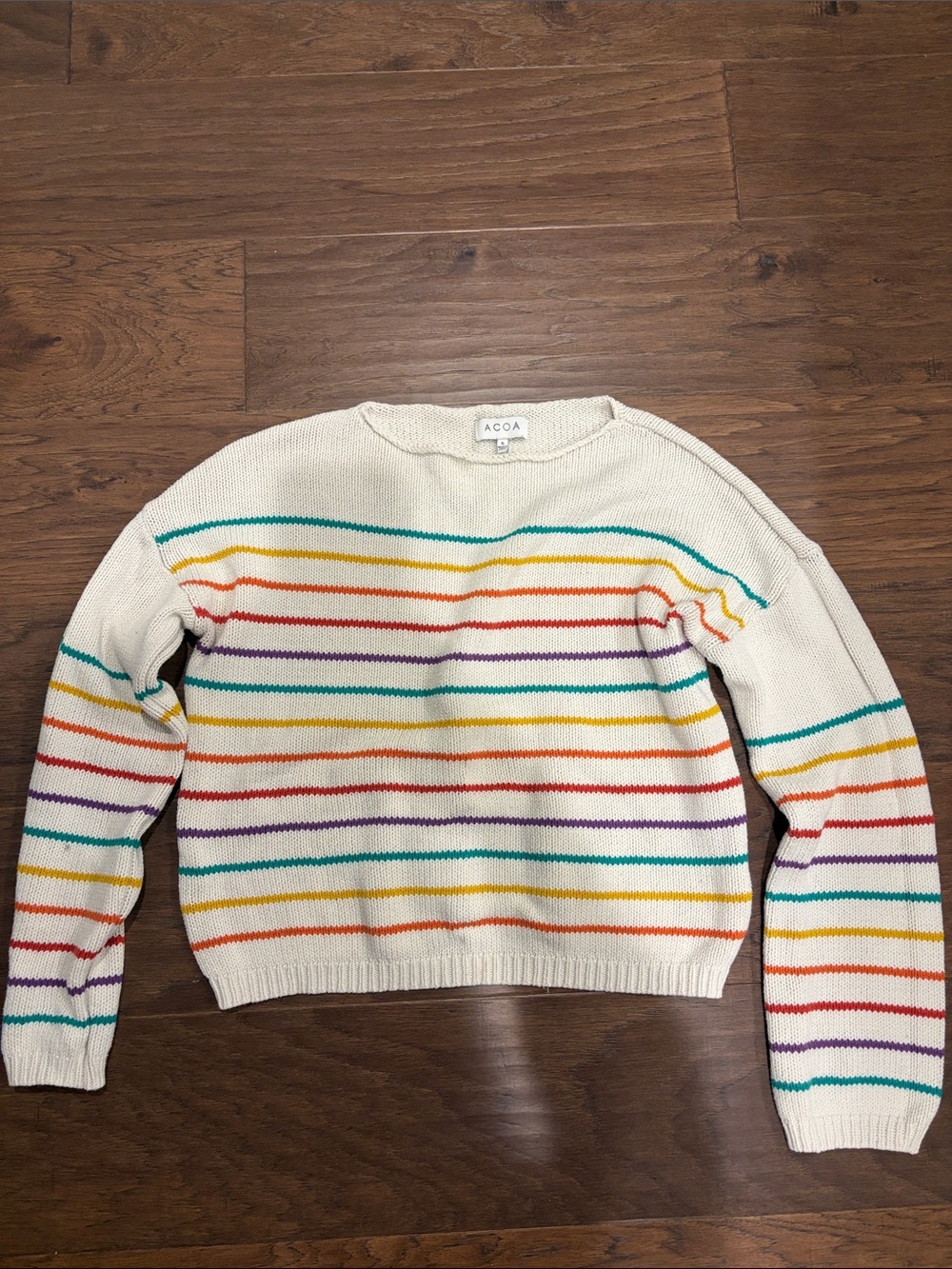 ACOA Cream Rainbow Stripe Crewneck Sweater - Women